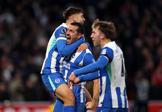 Brighton celebrate victory at Nottingham Forest on Sunday
