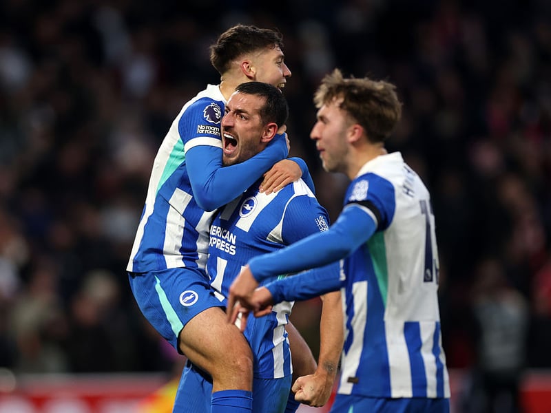 Brighton celebrate victory at Nottingham Forest on Sunday