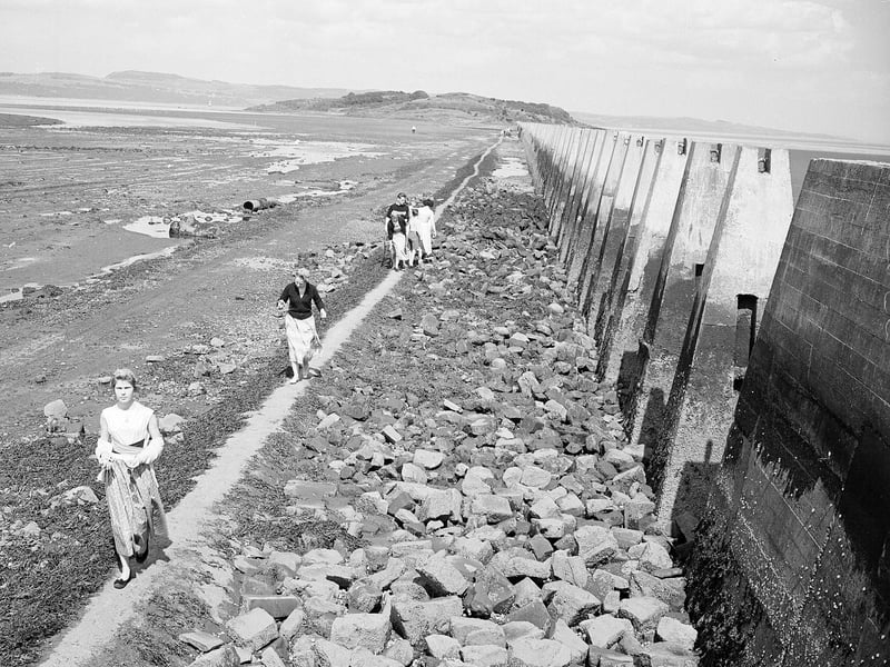 Walking back from Cramond Island at low tide in August 1958.