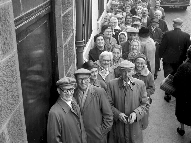 OAPs queue outside the N&D office on Leith Walk to buy  tickets for the Johnny Victory show in September 1964.