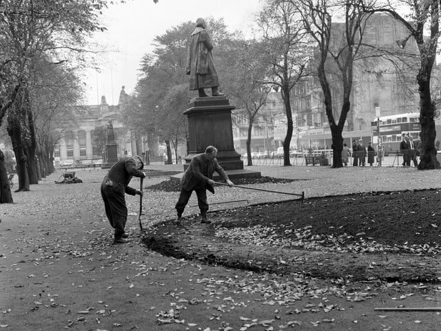 Gardeners busy in East Princes Street Gardens in October 1966.