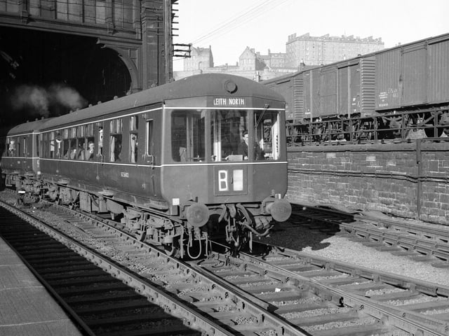 The last diesel train to run on the North Leith suburban line leaving Waverley station in 1962.