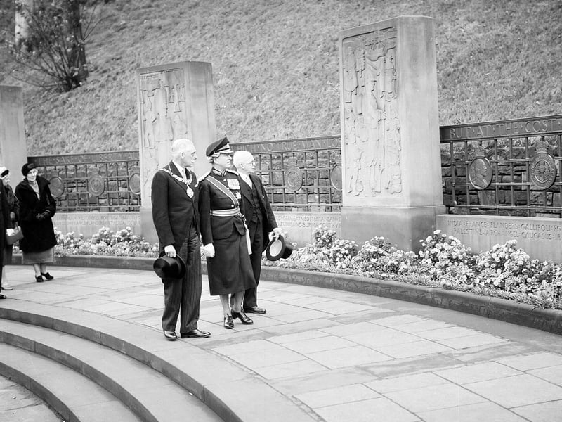 The Princess Royal at Royal Scot War Memorial in Princes Street Gardens in October 1957.