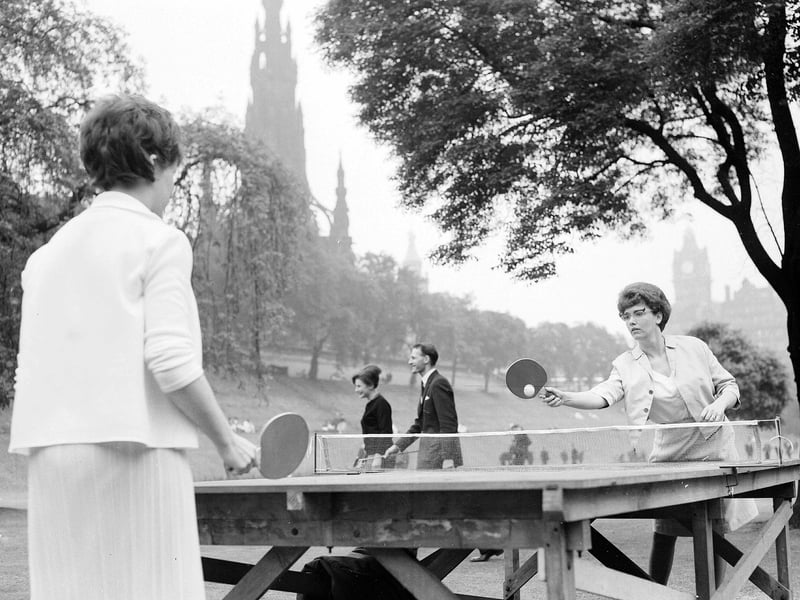Playing table tennis in East Princes Street Gardens in June 1963.