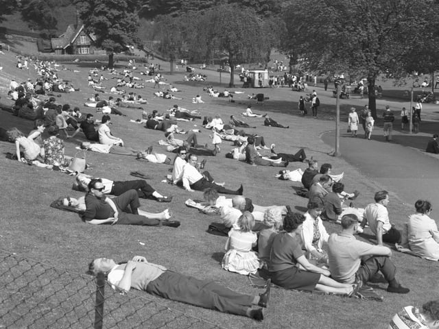 Sunbathing in Princes Street Gardens East in May 1966.
