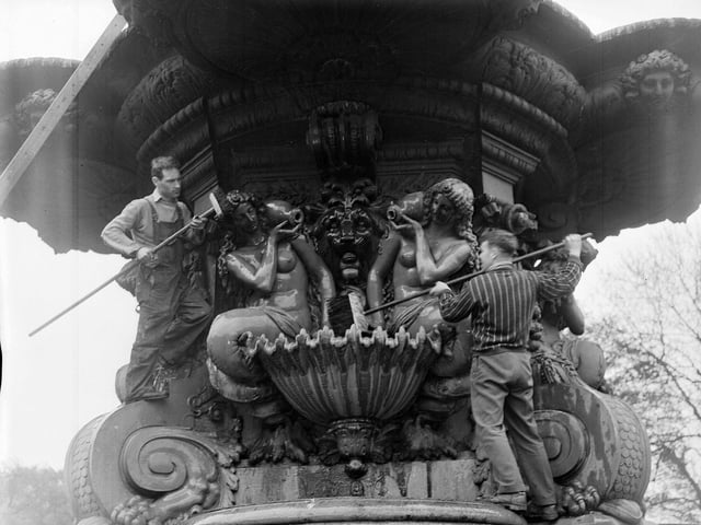 The Ross Fountain in West Princes Street Gardens being washed in May 1961.