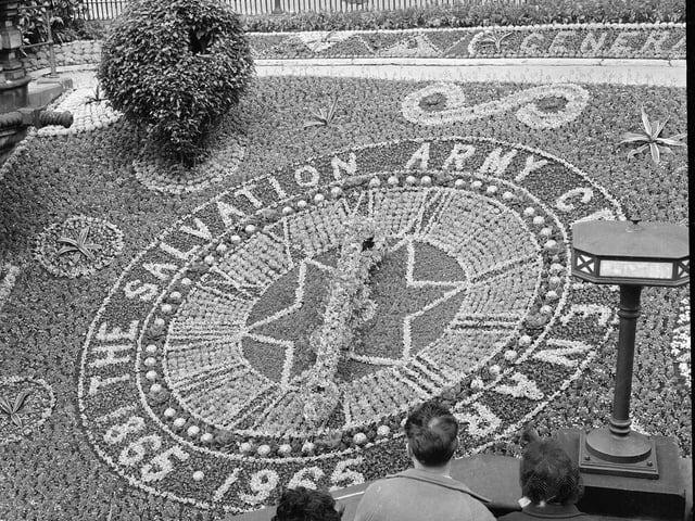 The floral clock in Princes Street Gardens commemorates the Centenary of the Salvation Army in 1965.
