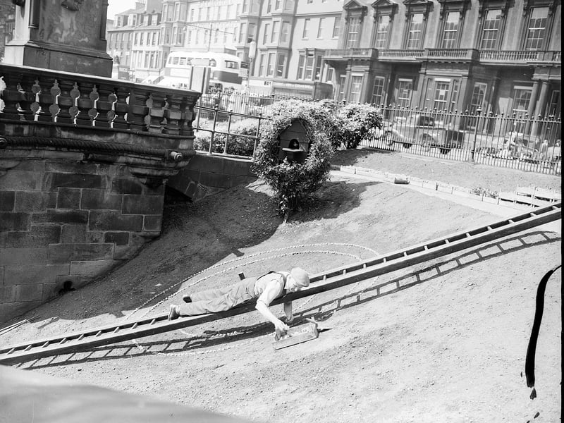 The Floral Clock in Princes Street Gardens Edinburgh being laid by Councillor L Bridie in May 1961.