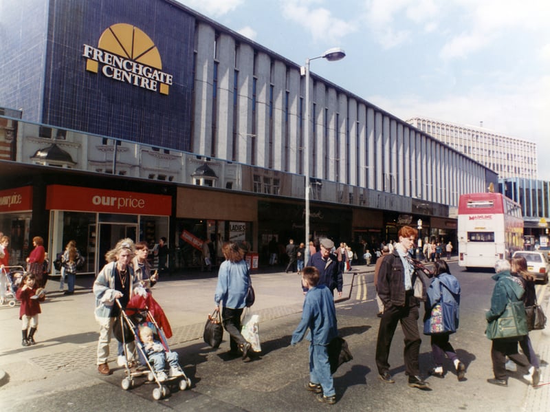 The Frenchgate Centre, Doncaster, in April 1995, with shops including Our Price record store