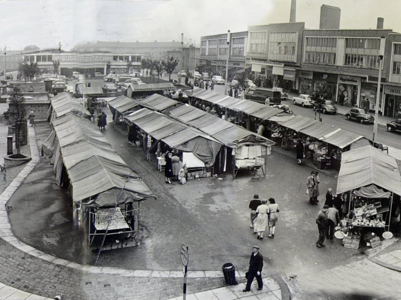 A panoramic view of Shipley shopping centre in October 1960