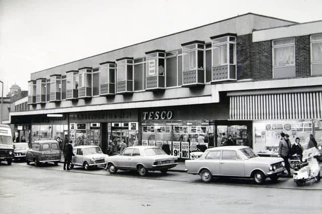 Armley Shopping Centre in November 1968, showing shops including Tesco and Woolworths
