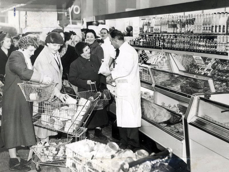 Shoppers at the new Liptons self-service store on Haymarket, Sheffield, in November 1957