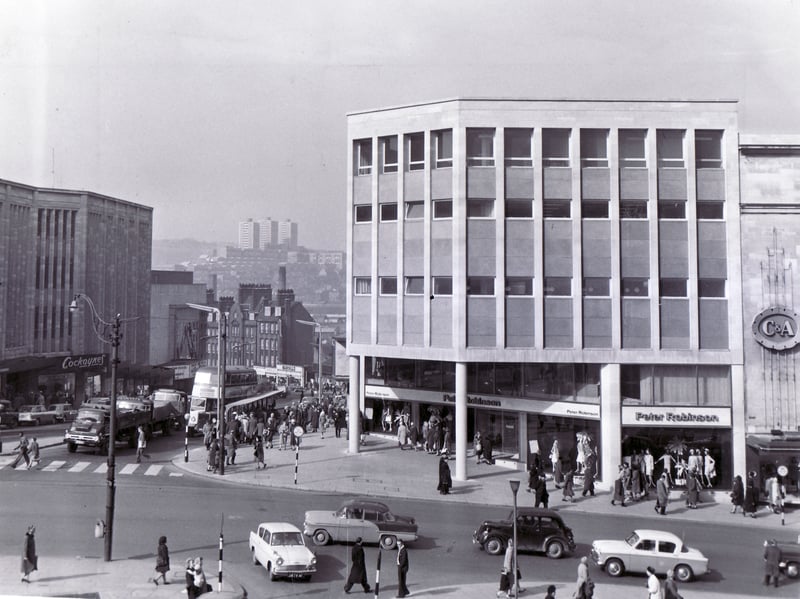 Peter Robinson fashion store, Sheffield, in 1965, with Cockayne's department store on the left and C&A to the right