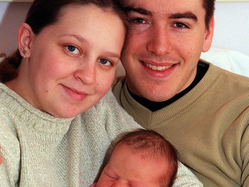 Christmas Day baby Sophie at Leeds General Infirmary's Clarendon Wing in 1999 pictured with mum Rebecca Houldsworth and dad David Marshall.