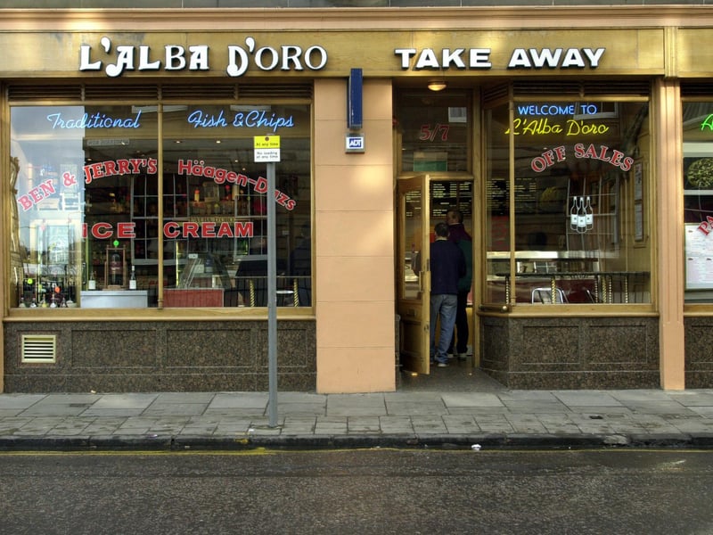 The L'Alba D'Oro takeaway. on Henderson Place, Edinburgh, famous for its traditional fish and chips, pictured in 2000
