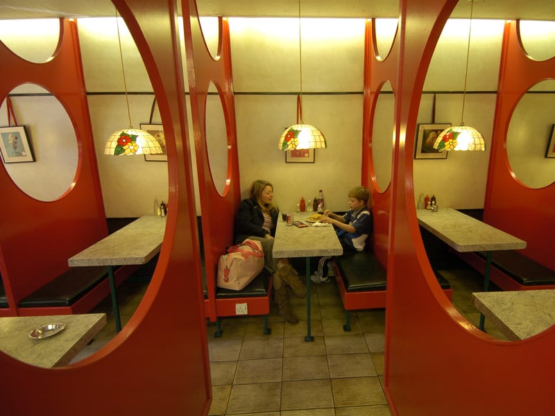 Inside Brattisani's fish and chip restaurant, on Newington Road, in 2004