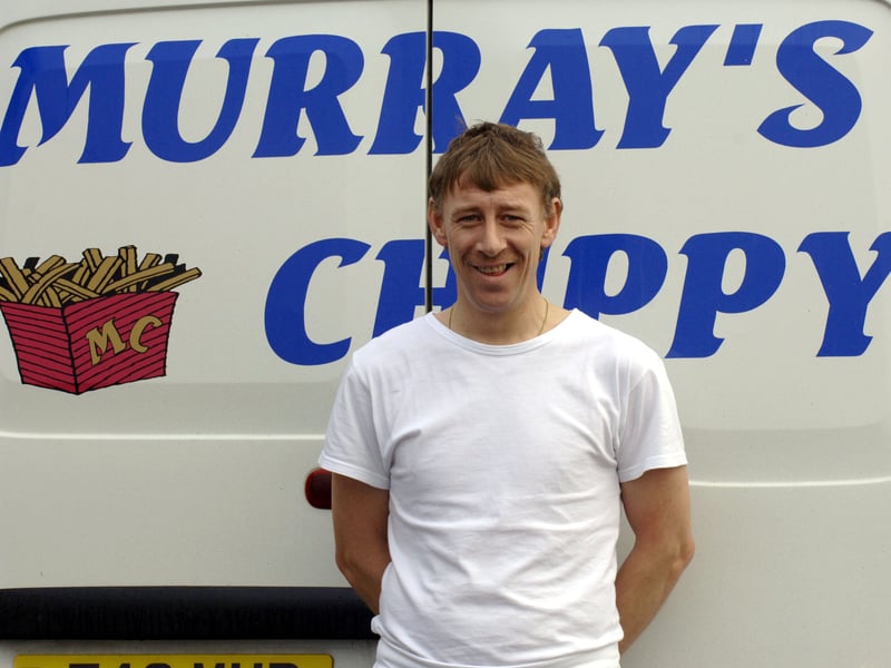 Murray Cameron, with his chippy van outside Madras High School, St Andrews, in 2006