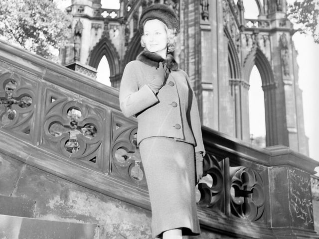 A suit in novelty tweed with fur collar - part of the Jenners Winter Collection - in September 1963.