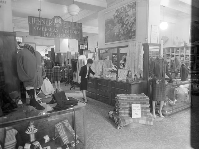 The Jenners export department - for overseas visitors to Scotland - with Scottish goods and crafts on display in August 1962.