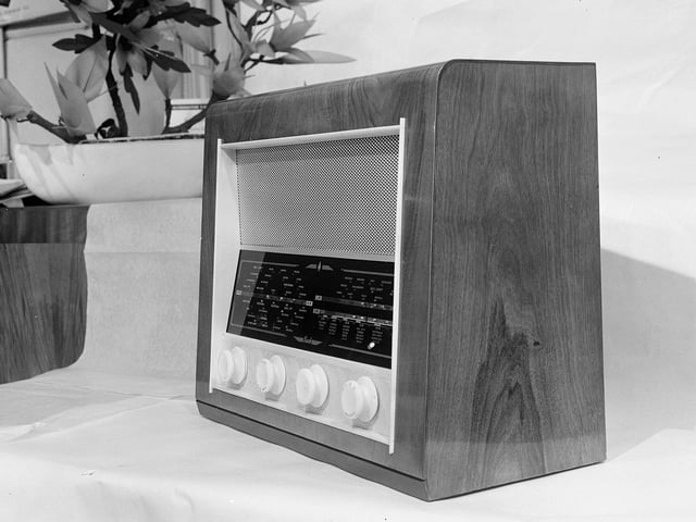 The latest model of radio on sale in Jenners in September 1964.