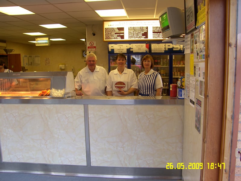 Dave, Linda and Mandy Skene, former owners of DaLi's fish and chip shop, in Guardbridge, in May 2009