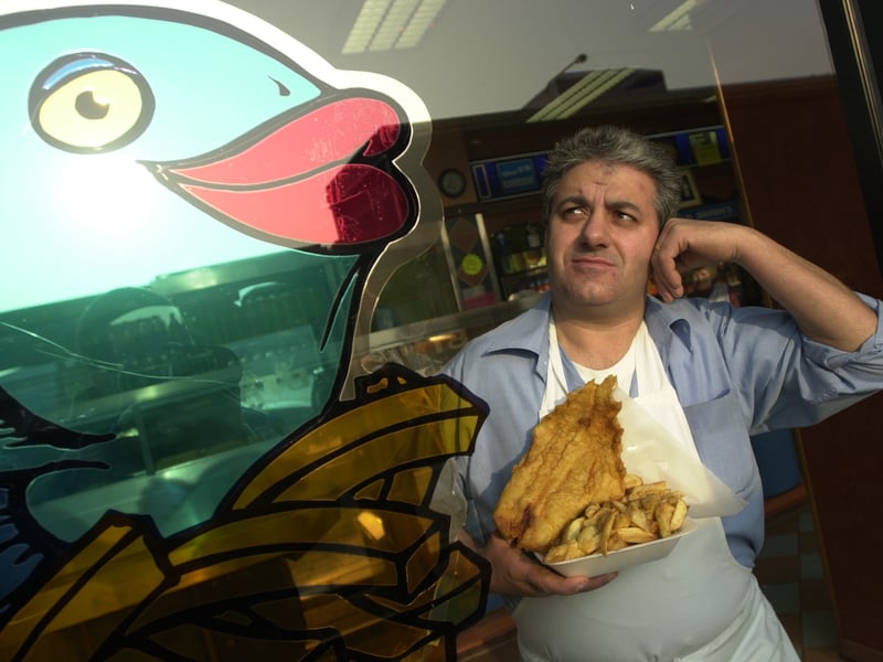 Thomas Passaretti, of the Bar B Que fish and chip shop on Glasgow Road, in 2001. He said: "If the price of a fish supper goes up to £4, we've had it. People just won't pay it."