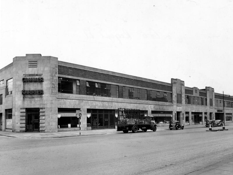 Premises of Cox & Co. (Leeds) Ltd. on Regent Street showing the commercial vehicle entrance to show rooms. Pictured in  October 1948.