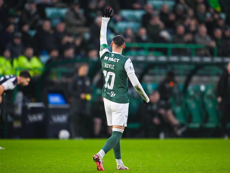 On for Chris Cadden at wingback as Hibs went all out heading into the closing 20 minutes.
