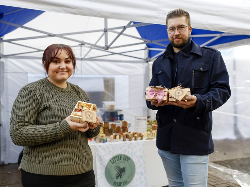 Emma and Nathan Spencer-Smith run Little Bee Soap. Small Business Taster Christmas Market. Entrepreneurs showed off their products at a Portsmouth City Council and Portsmouth Creates initiative in Commercial Road, PortsmouthPicture: Chris Moorhouse (301125-07)