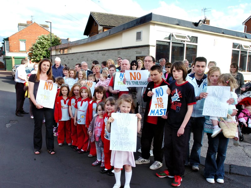Protesters at the New Derby were against plans to erect a mobile 'phone mast on the pavement outside the pub in 2011.