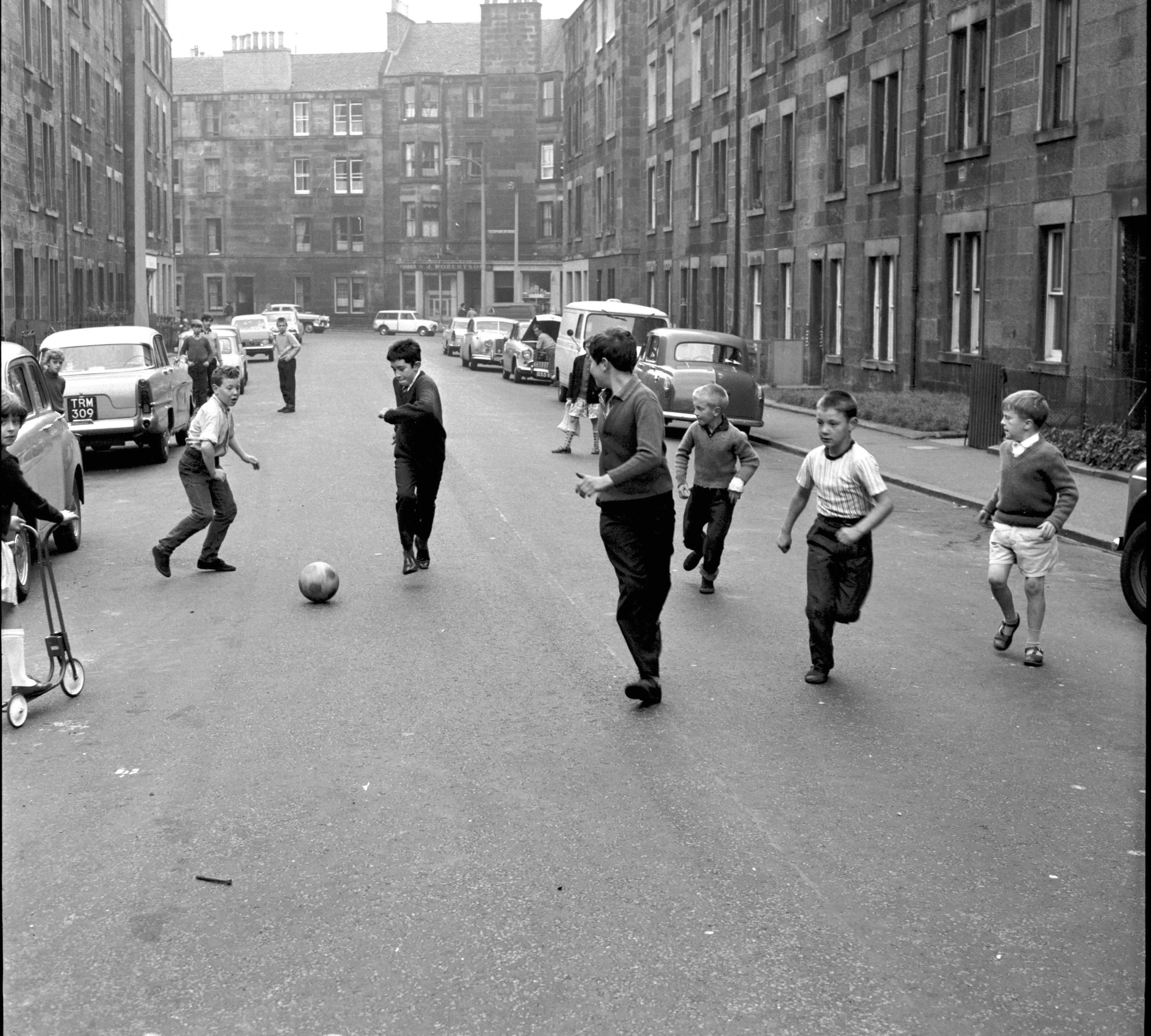 Children playing in safety in Orwell Place, Dalry, after a 'No Vehicles After 4pm' rule was introduced in August 1966.