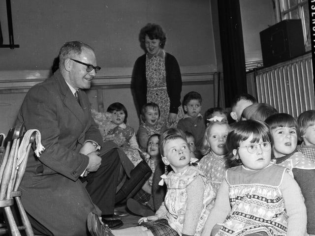 Baillie Donald Swanson with some of the children at Dalry Primary School which was suffering problems to its heating system in January 1962.