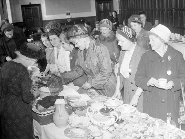 A coffee morning in St John's Church Hall to assist the Dalry House Project Appeal in November 1964.