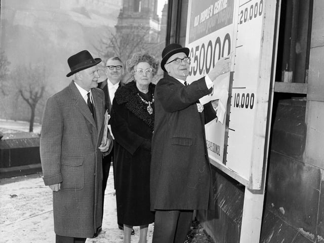 The Lord Provost and Lady Weatherstone at the Dalry House fundraising board in December 1964.