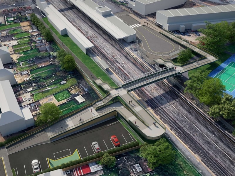 A second bird's eye view of the new footbridge over Havant Railway Station