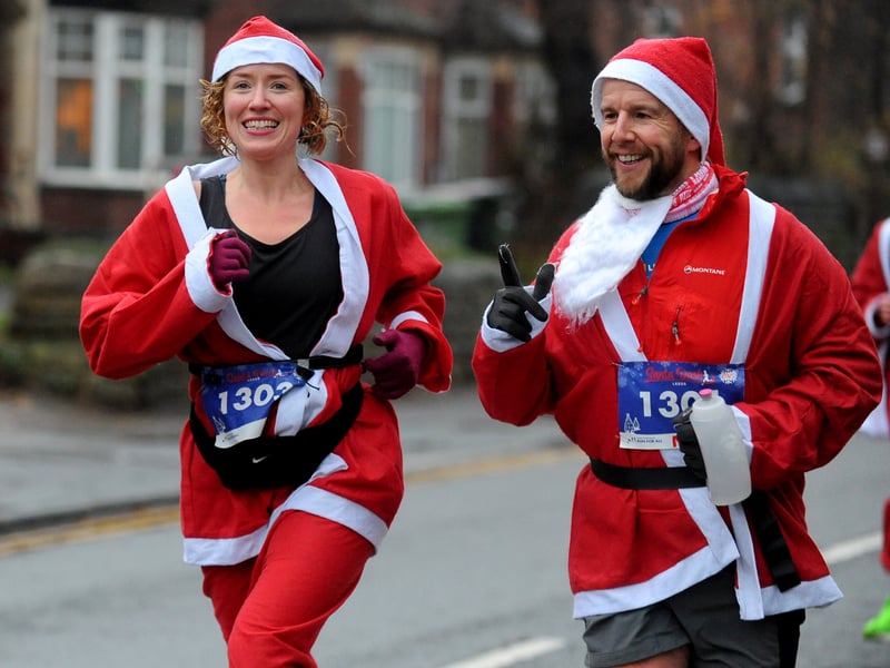 Santas making their way through Headingley.
