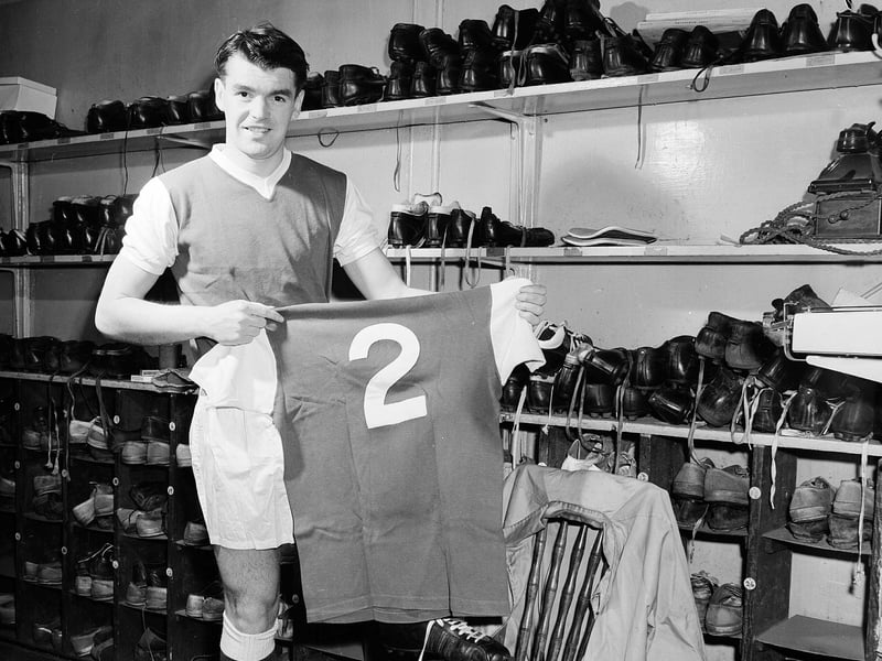 Hibs footballer John Fraser and his number two jersey in the home changing room at Easter Road in April 1960.