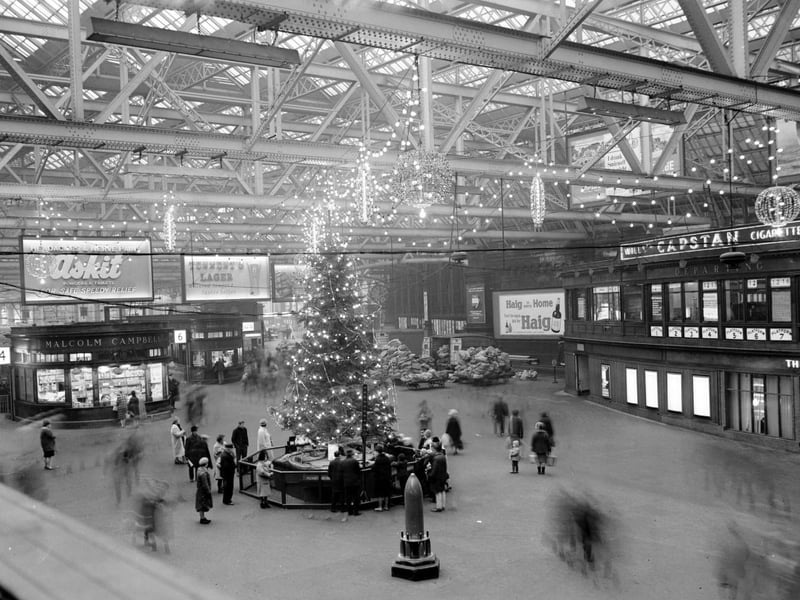 Christmas lights at Glasgow Central Station in December 1965