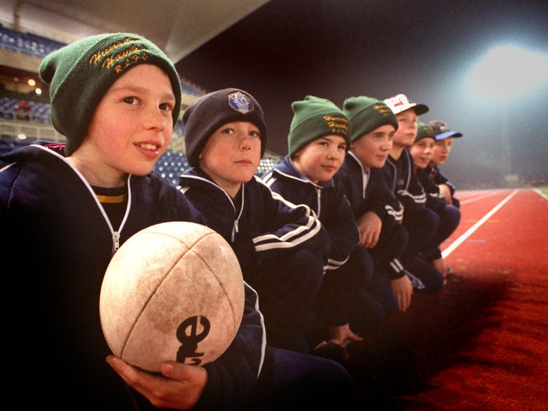 Ball boys watch Hunslet Hawks warm up prior to their game against Bramley at the new South Leeds Stadium. Pictured, from left, are Simon Bradshaw, Scott Aitken, Amir Benatmane, Tim Dykes, Chris Sanderson, Karl Bradshaw and Scott Morgan.
