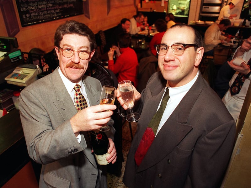 Salvos restaurant was celebrating its millionth customer. Co-owner John Dammone, right, is pictured with customer Martin Cockerham. 