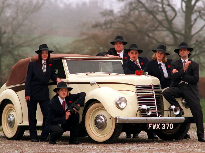 Leeds Metropolitan University students pose with a 1947 Armstrong Siddeley car to publicise the St Valentine's Day Massacre Ball. Pictured are Helen Spiers, Louise Gollins, Wayne Jones, Gary Wilson, Natasha Winters and Jay Spencer.
