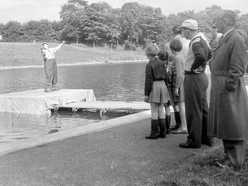 A fly fishing competition at Inverleith in September 1954.