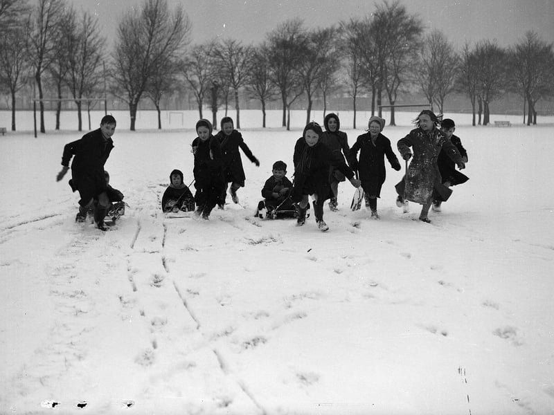 Sledging in Inverleith Park in January 1952.