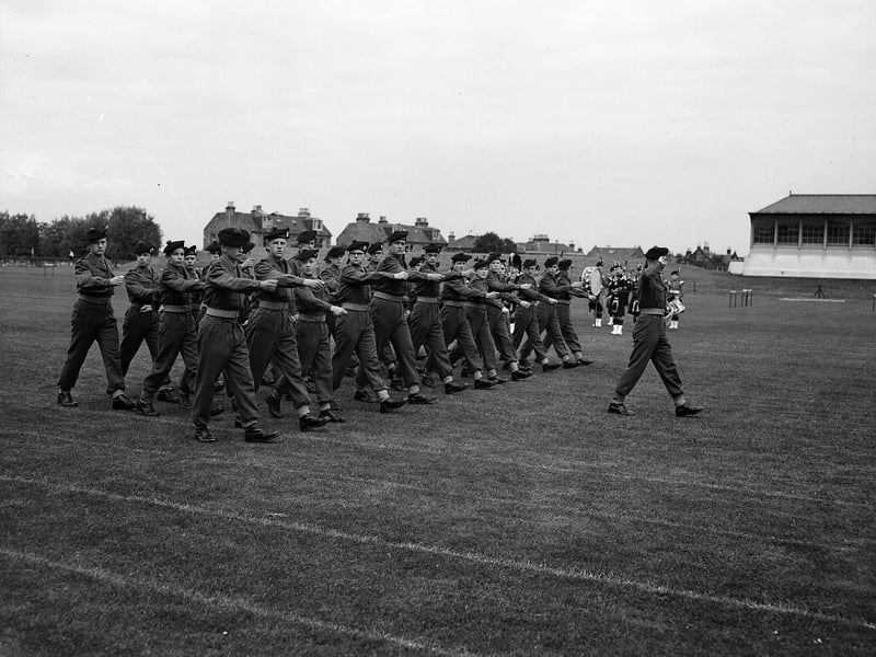 Daniel Stewart College Edinburgh Combined Cadets Force march in Inverleith in July 1959.