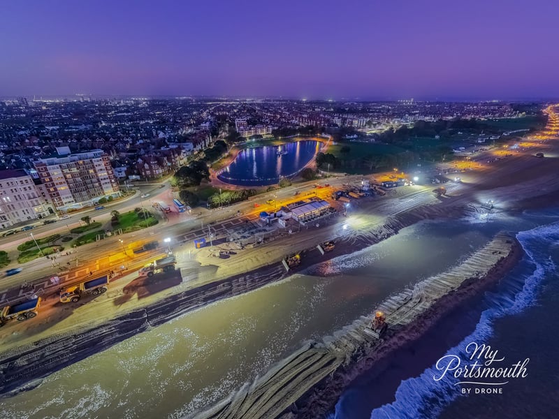 Night time working to double the size of Southsea Beach