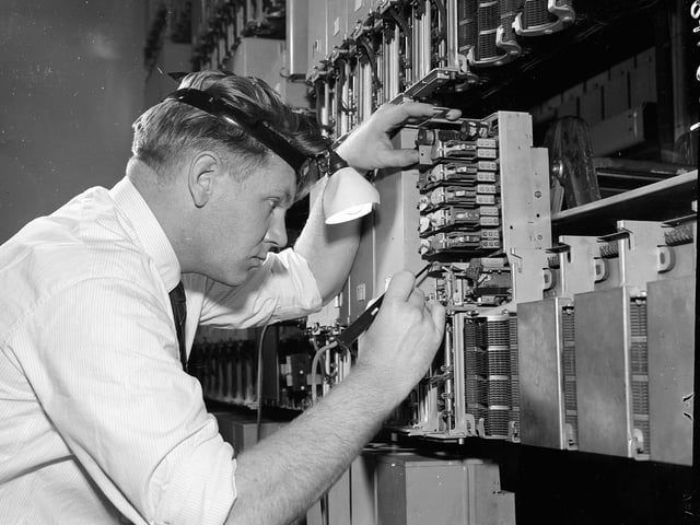 Testing equipment at the GPO Telephone Department, at 118 George Street, in November 1961.