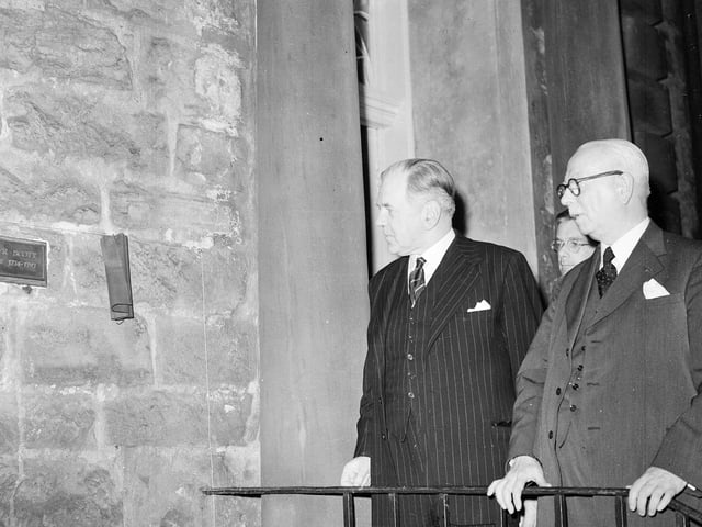 A plaque for Sir Walter Scott Club unveiled by Lord Cameron at 25 George Street, where he lived for 23 years, in October 1956.