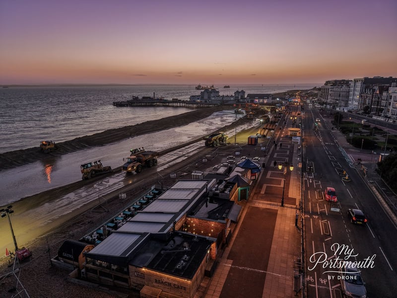 Ongoing works to double the size of Southsea Beach next to South Parade Pier
