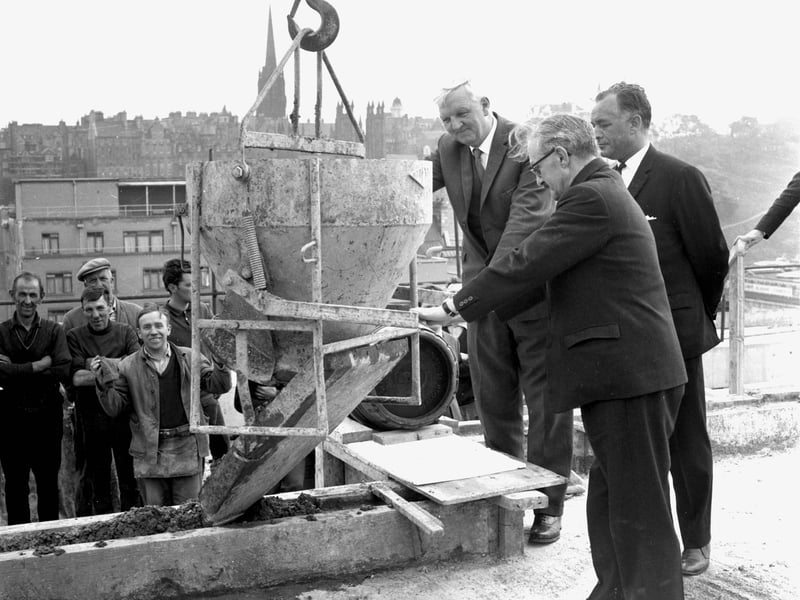 The 'topping-out' ceremony on the roof of the new Life Association of Scotland building in George Street in June 1966.