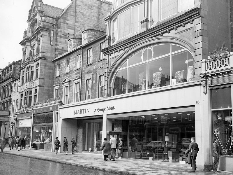 Exterior of the new shop front of Martin of George Street, the Edinburgh furniture store, in March 1964.